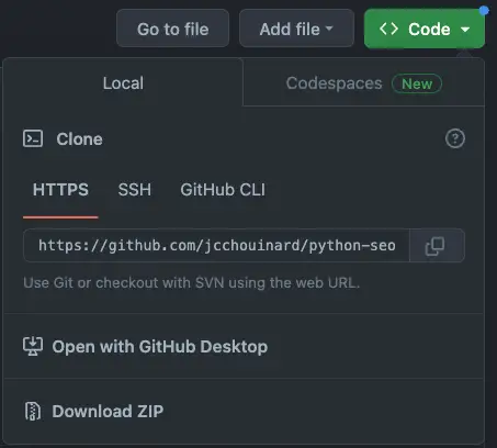 copy the url of the github repository