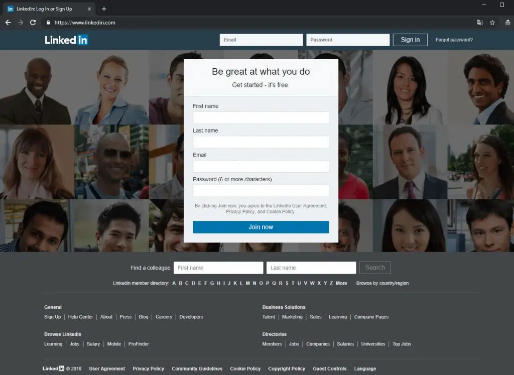 LinkedIn Footer HTML Navigation