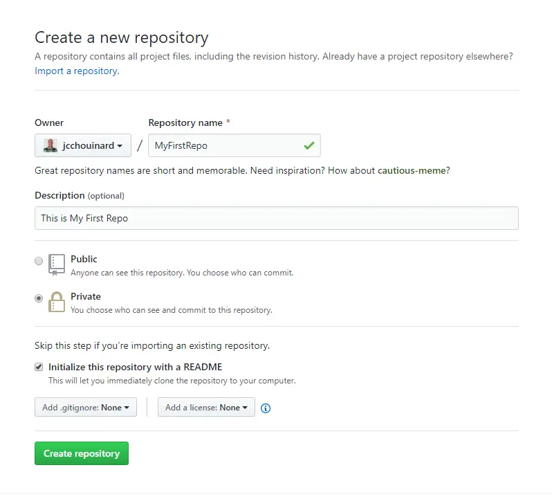 Create your first repository on Github