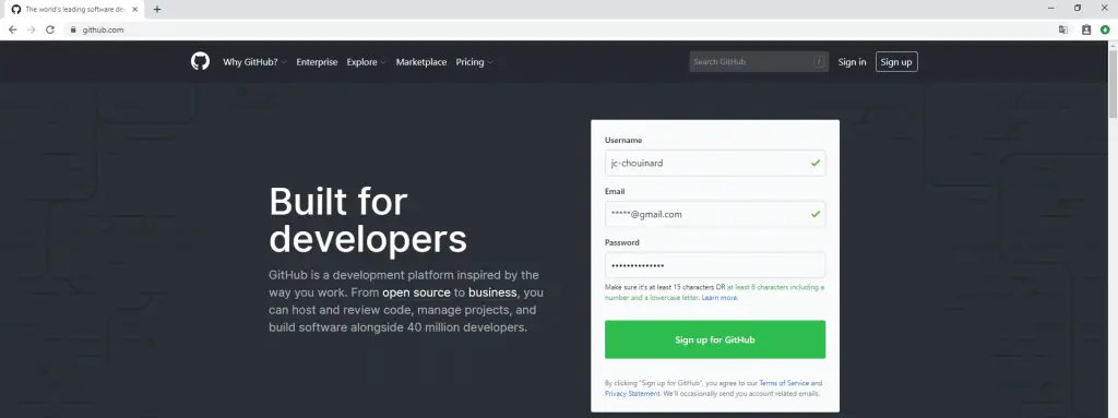 Create an account on Github