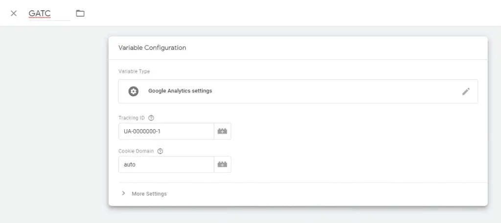 Configure Google Analytics Tracking ID Variable