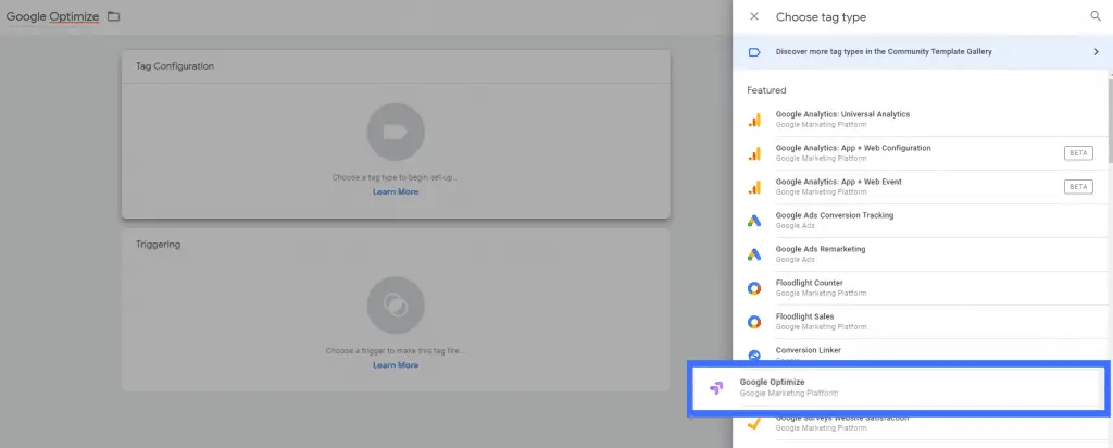 Configure Google Optimize Tag