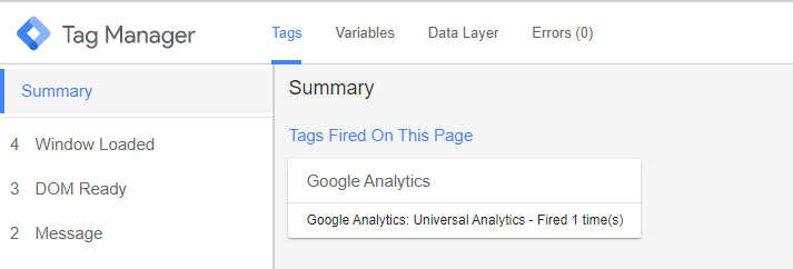 Preview tag firing in Google Tag Manager Preview Tool