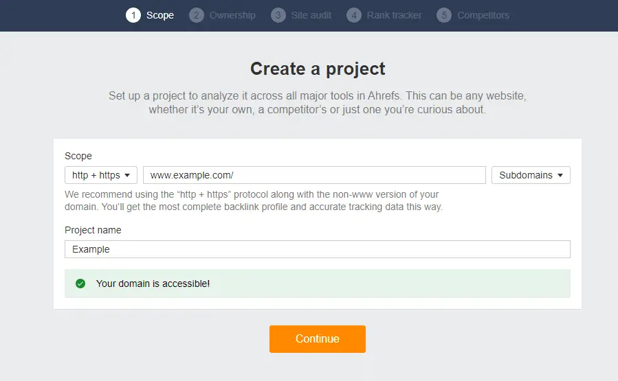 Create a project in Ahrefs