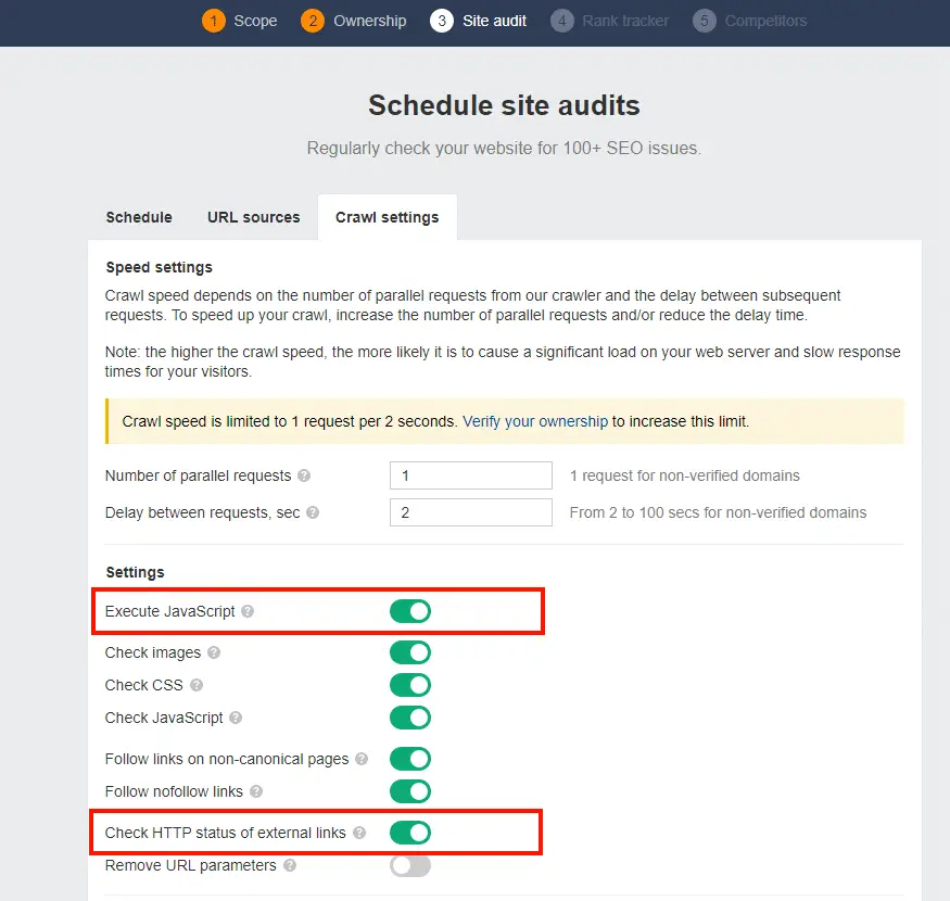Ahrefs Settings