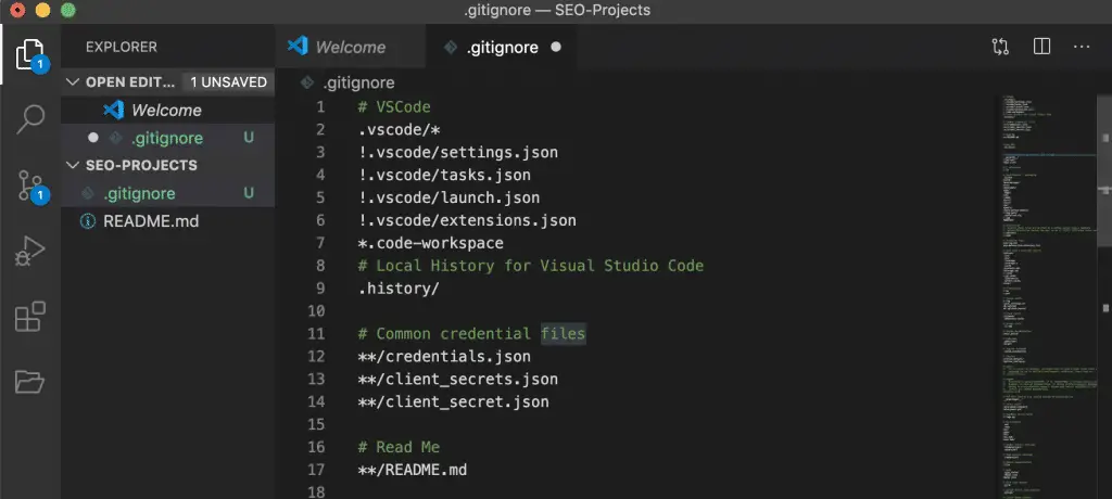 .gitignore file in VSCode