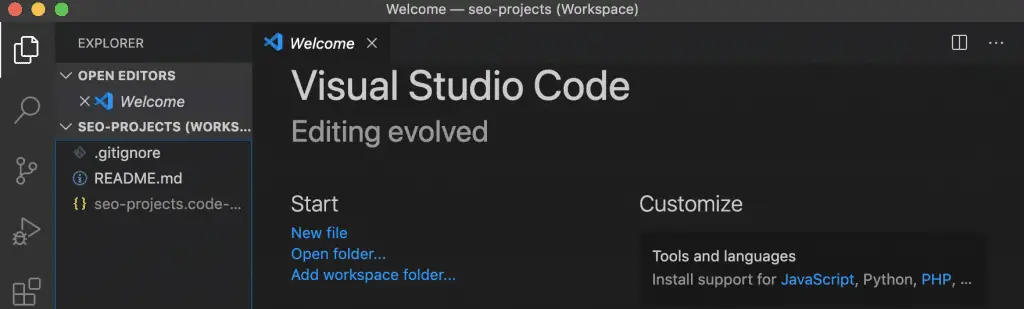 Create a project in VSCode