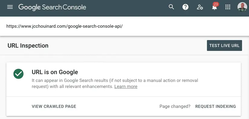 URL inspection tool in Google Search Console