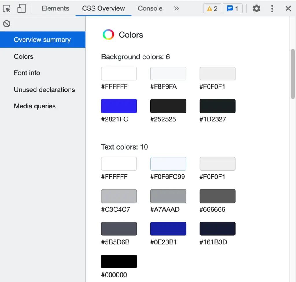 css overview in chrome devtools