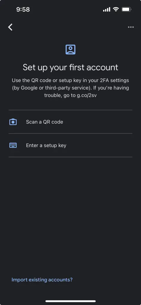 Google Authenticator 2FA setup