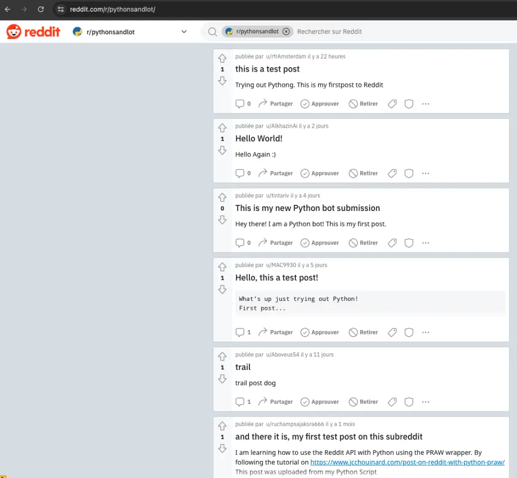 Example of users who published to reddit with the API