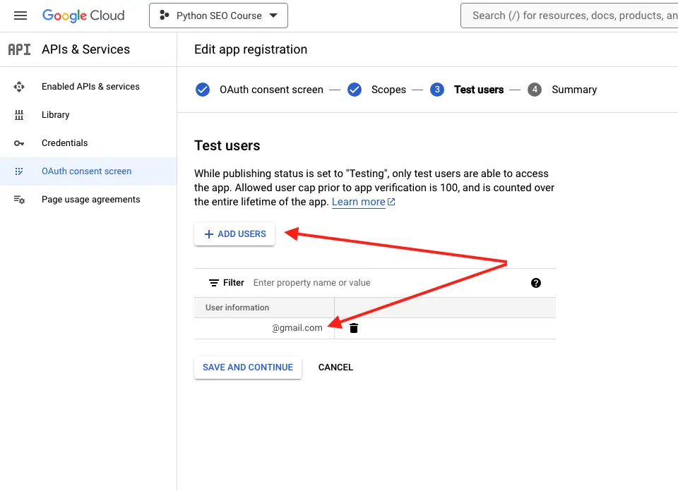 adding users to API oauth consent screen
