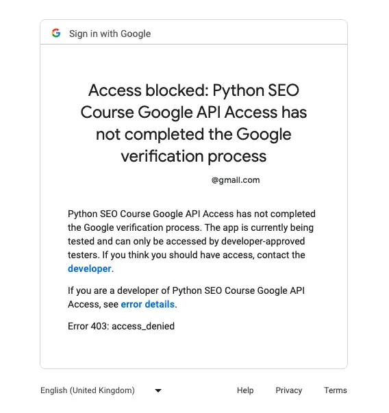 Access blocked Error 403: access_denied in Google search console
